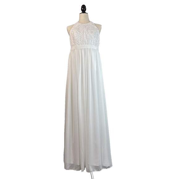 Davids Bridal Wedding Dress Size 10 Halter Embroidered Beach Minimalist sdwg0140 - Picture 2 of 16